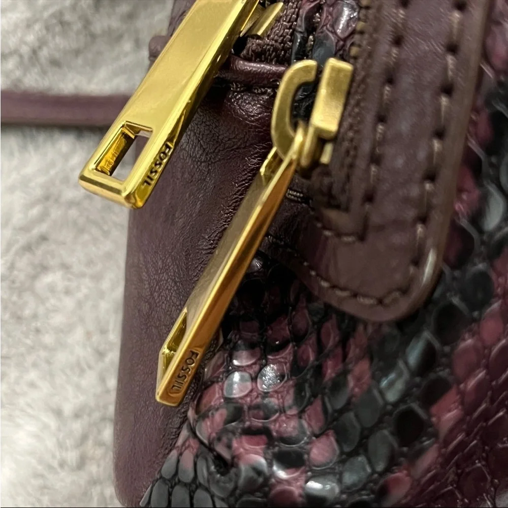 Fossil maisie mini backpack faux snake skin purple and gold